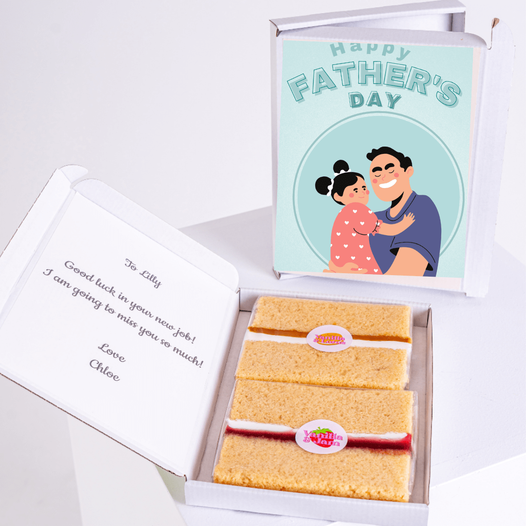 Father’s Day gift box with dad and daughter hug cake card