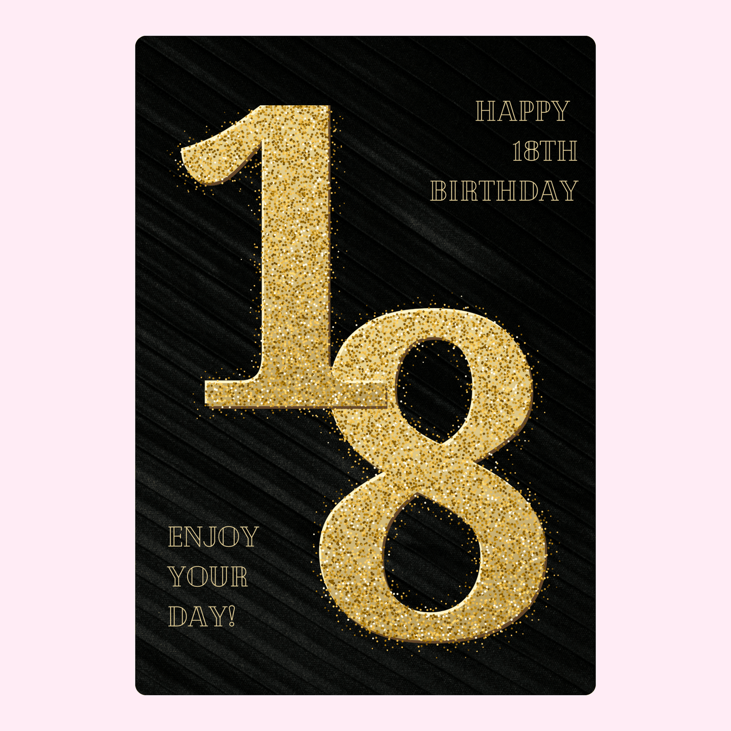 Elegant 18th birthday card with gold glitter numbers on black background