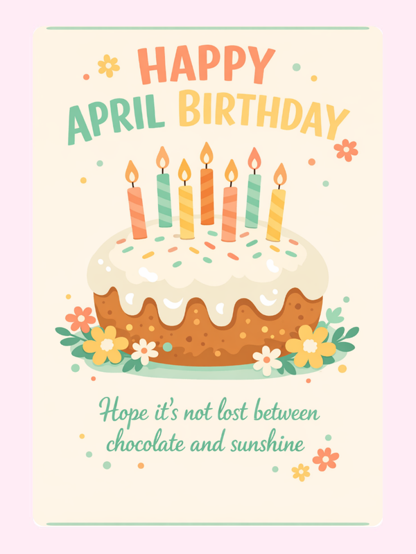 Happy April Birthday Cake Card