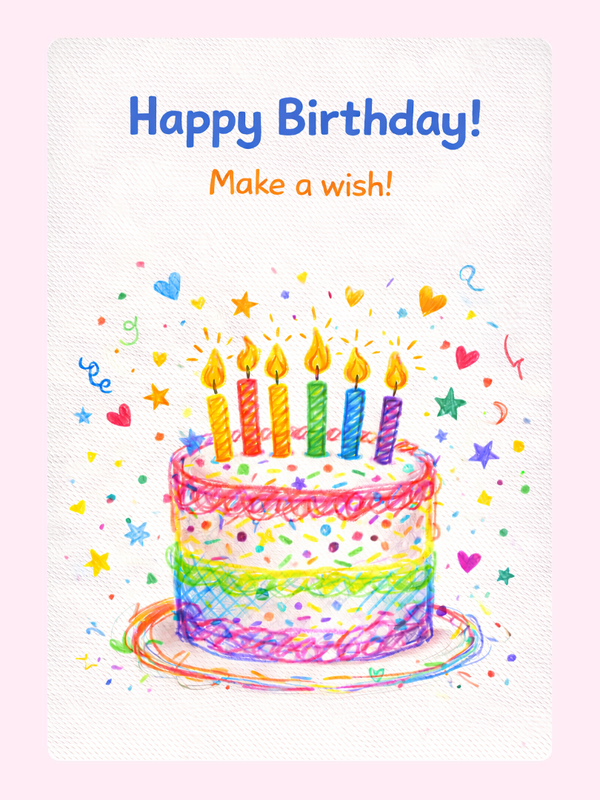 Rainbow Birthday Make a Wish Design Cake Card, for kids