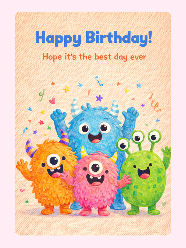 Monster Kids Birthday Cake Card
