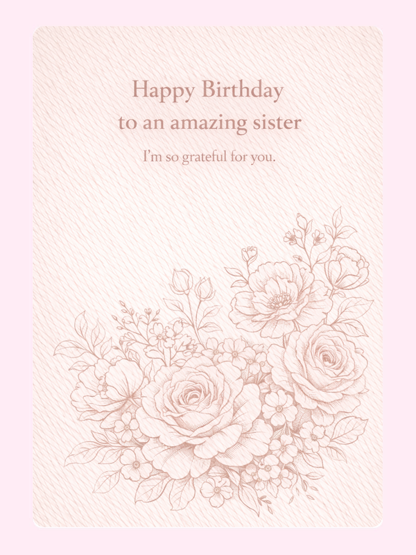 Happy Birthday sister card design with floral illustration
