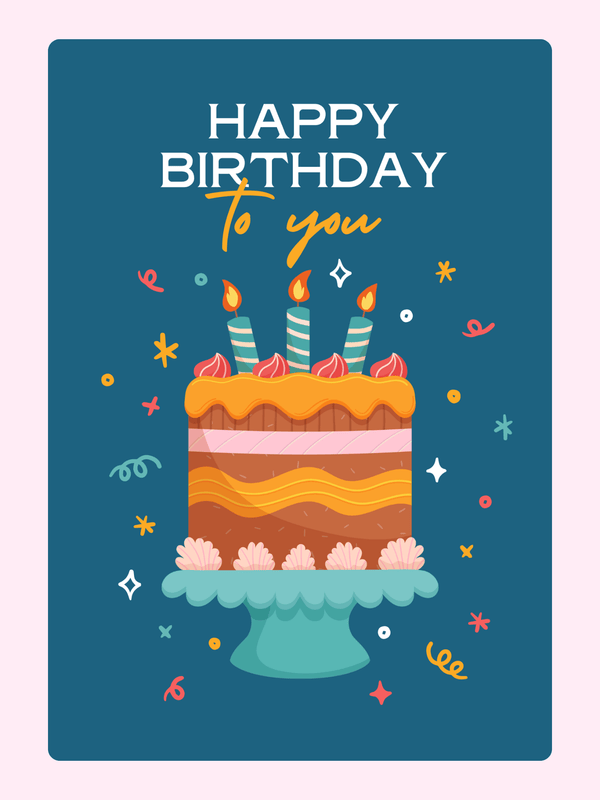 illustrated happy birthday cake card with candles colorful edible greeting card UK letterbox cake