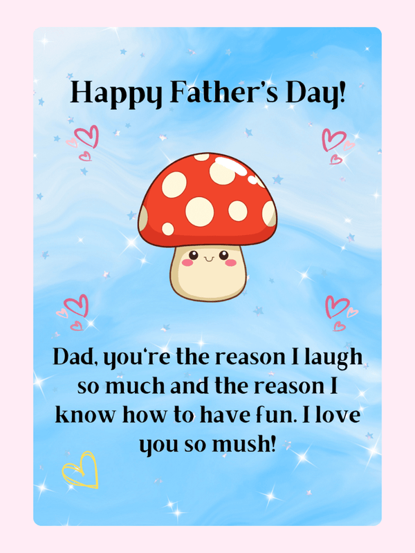 Happy Father's Day card with cute mushroom illustration