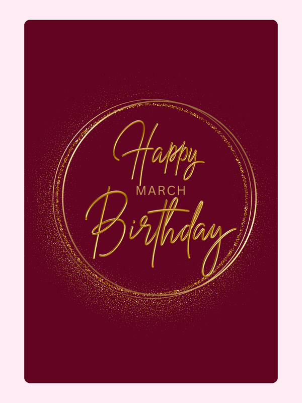 Burgundy Gold March Birthday Cake Card