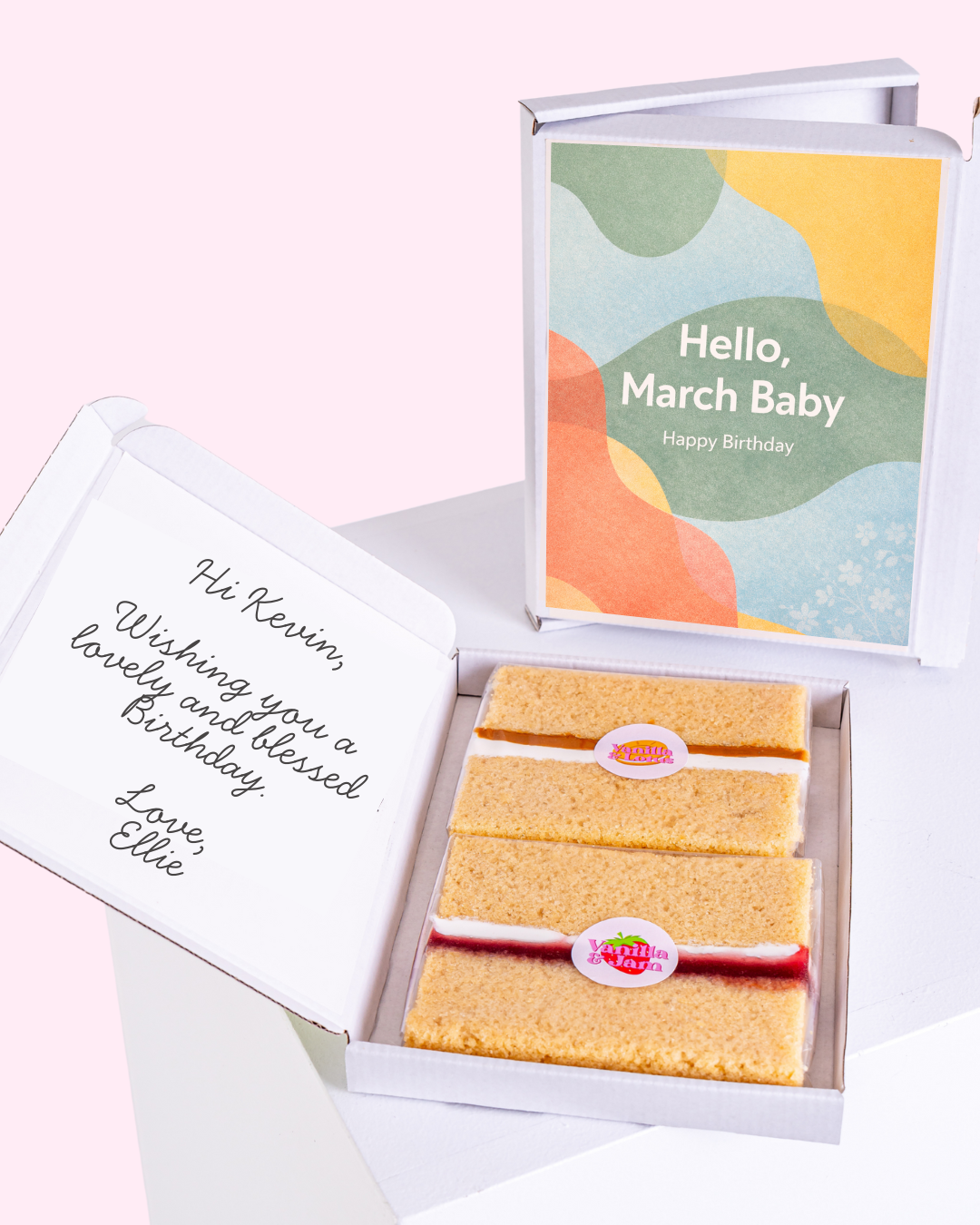 Hello March Baby birthday cake card gift box