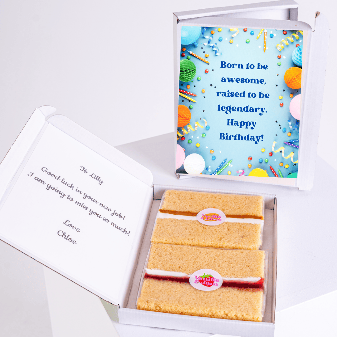 Legendary birthday message cake card gift box with colorful confetti design