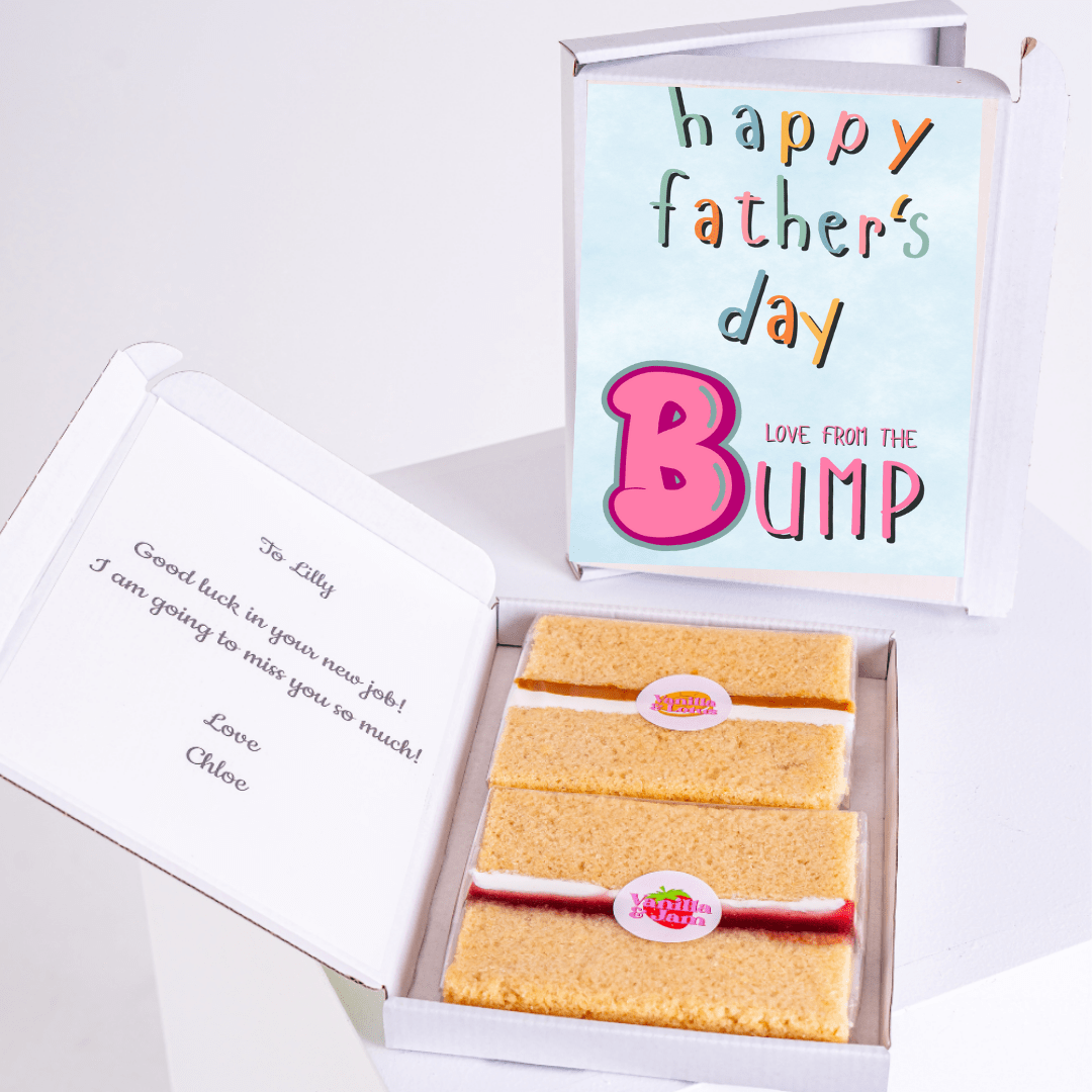 Love from bump Father’s Day cake card with cake inside
