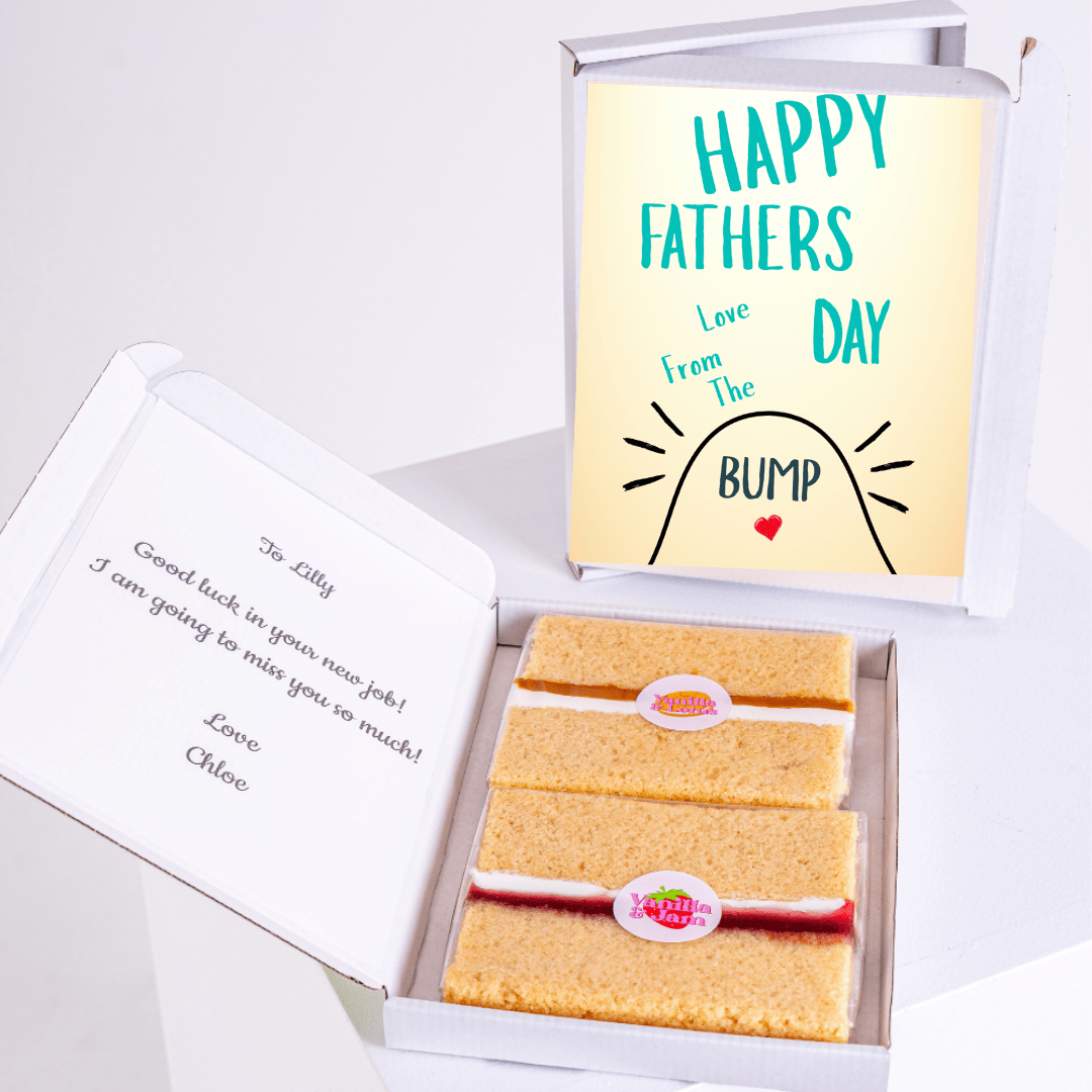 Bump Father’s Day cake card with cake inside