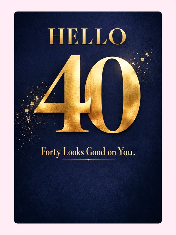 luxury 40th birthday card with gold foil number on navy background