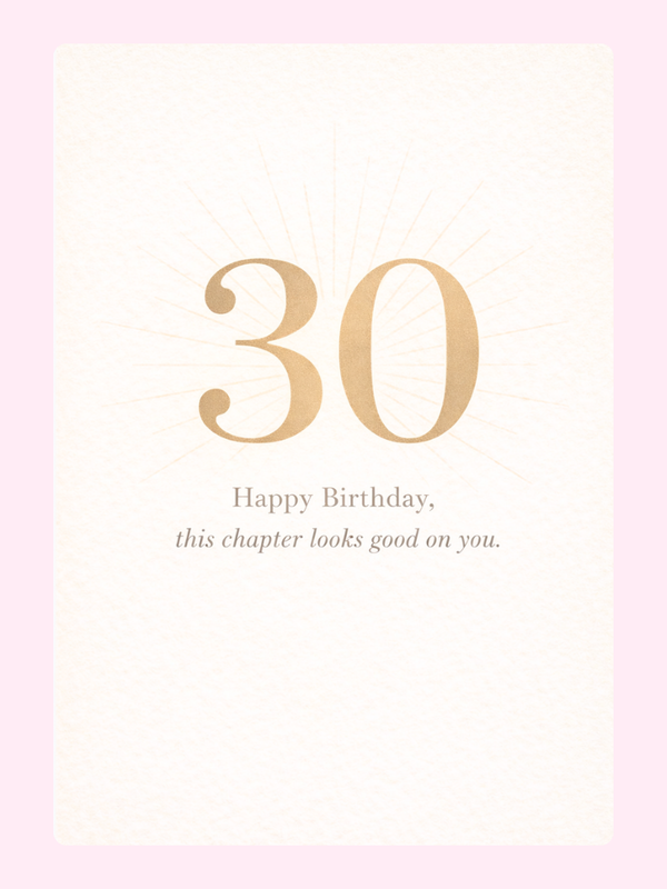 minimal 30th birthday card with gold number 30