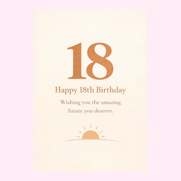 Elegant minimalist 18th birthday card with number 18 and heartfelt message design