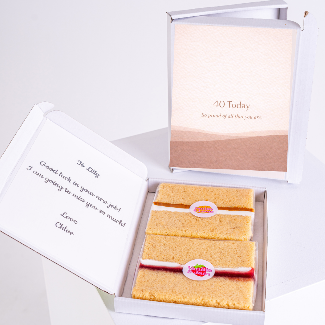 minimalist 40th birthday cake card with neutral tones and personalised message inside