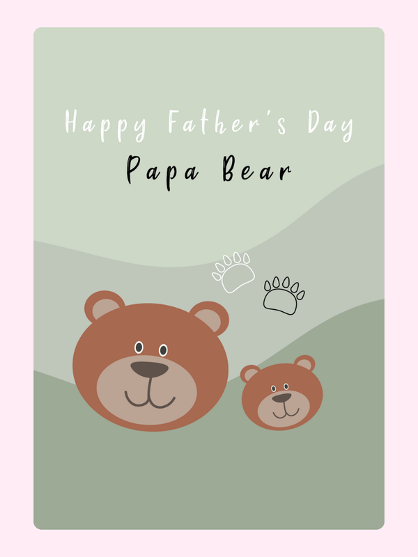 Cute Father's Day card with Papa Bear message, bear characters and paw print design