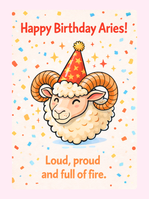 Cute Aries Birthday Party Cake Card