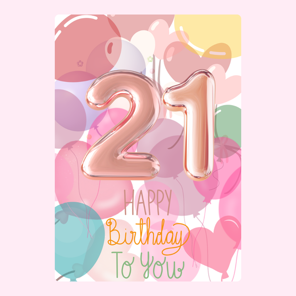 pink balloons 21st birthday card design