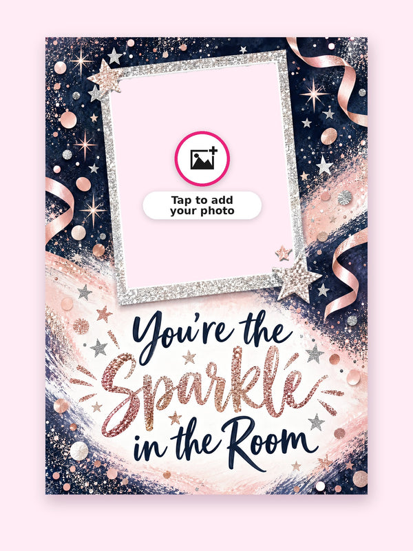 Sparkle In The Room Birthday Cake Card with a space for your own photo