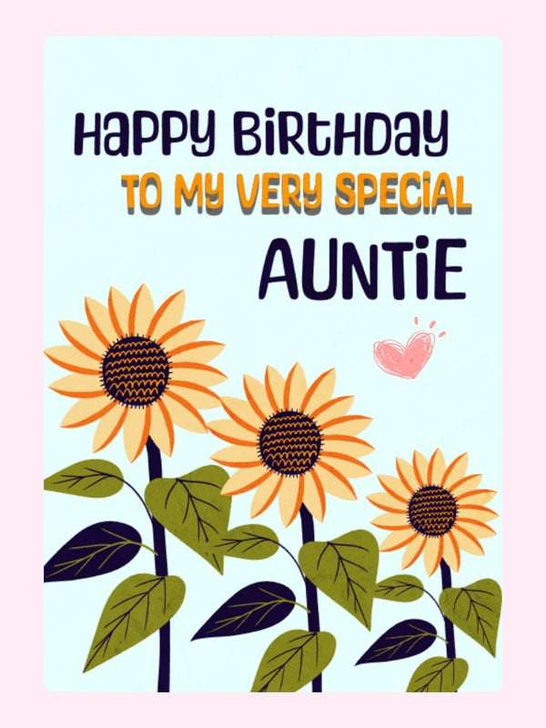 Sunflower Auntie Birthday Cake Card