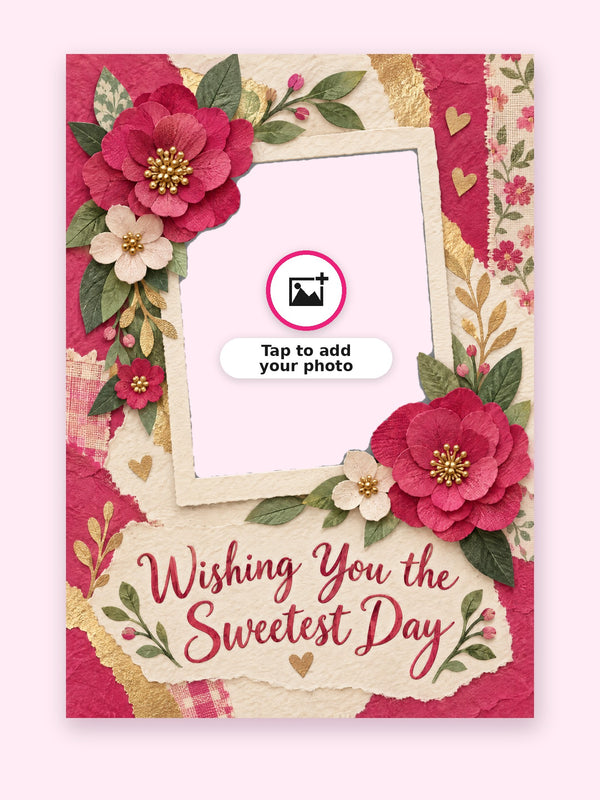 Sweetest Day Birthday Cake Card with a space for your own photo