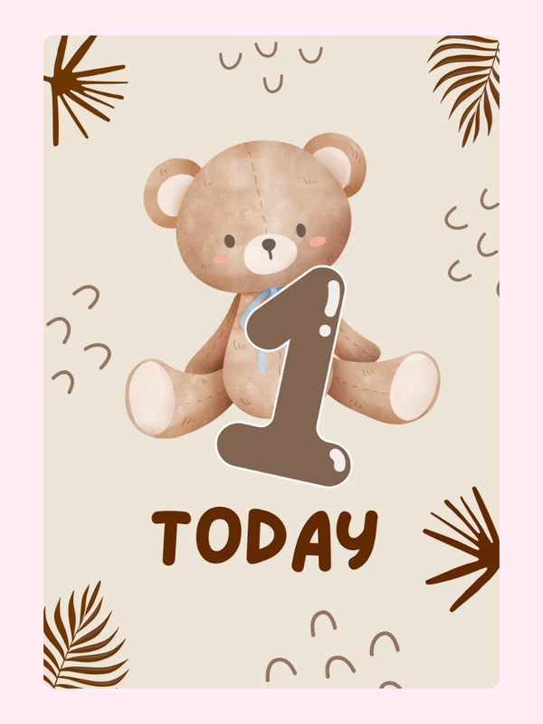 Cute Teddy 1st Birthday Cake Card