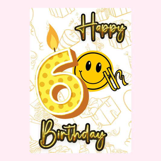 60th birthday card with smiley face and candle number six design