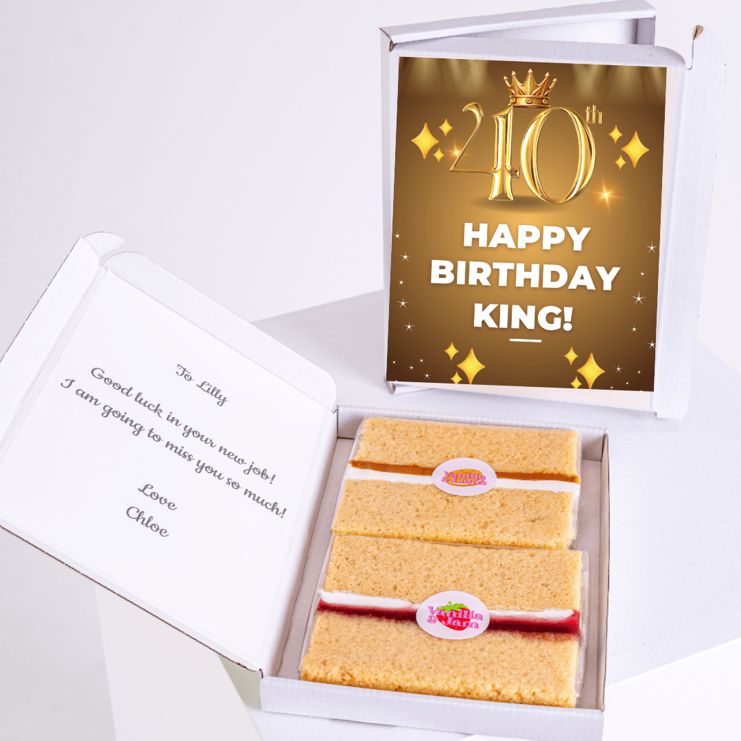 40th birthday cake card with gold crown design and happy birthday king message