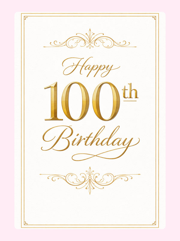classic 100th birthday cake card design with gold typography