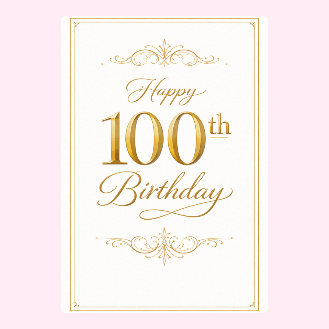 classic 100th birthday cake card design with gold typography