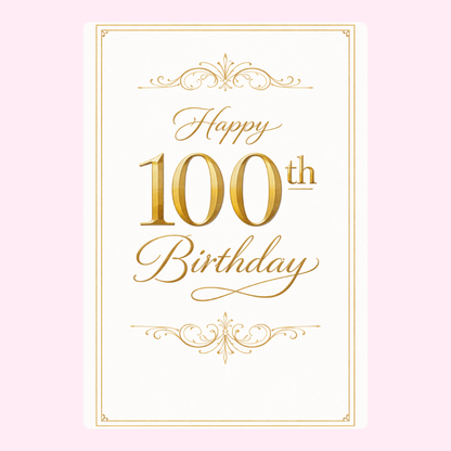 classic 100th birthday cake card design with gold typography