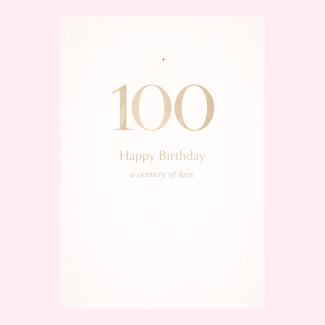 elegant 100th birthday cake card design with minimal neutral background