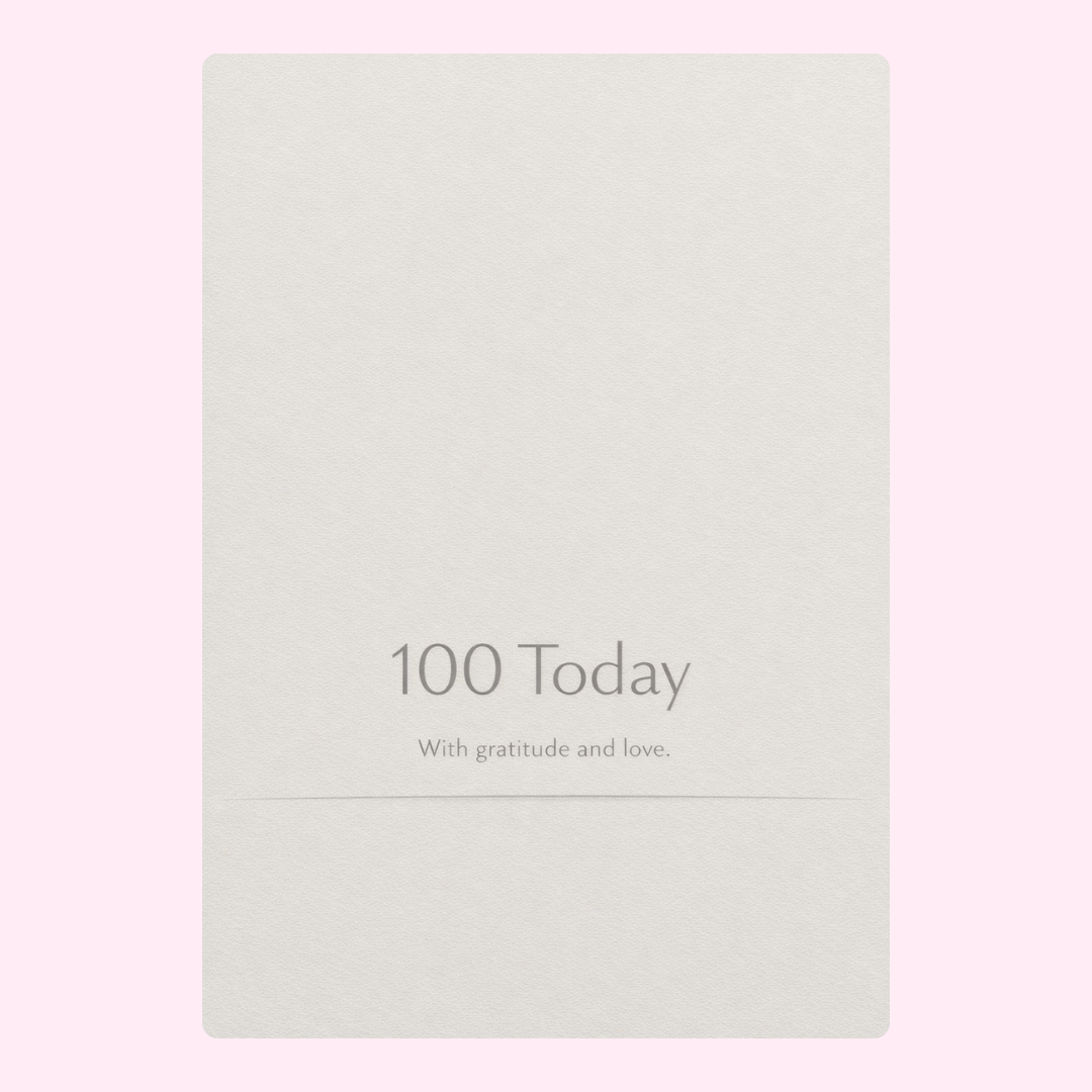 minimalist 100 today birthday cake card design with soft neutral background