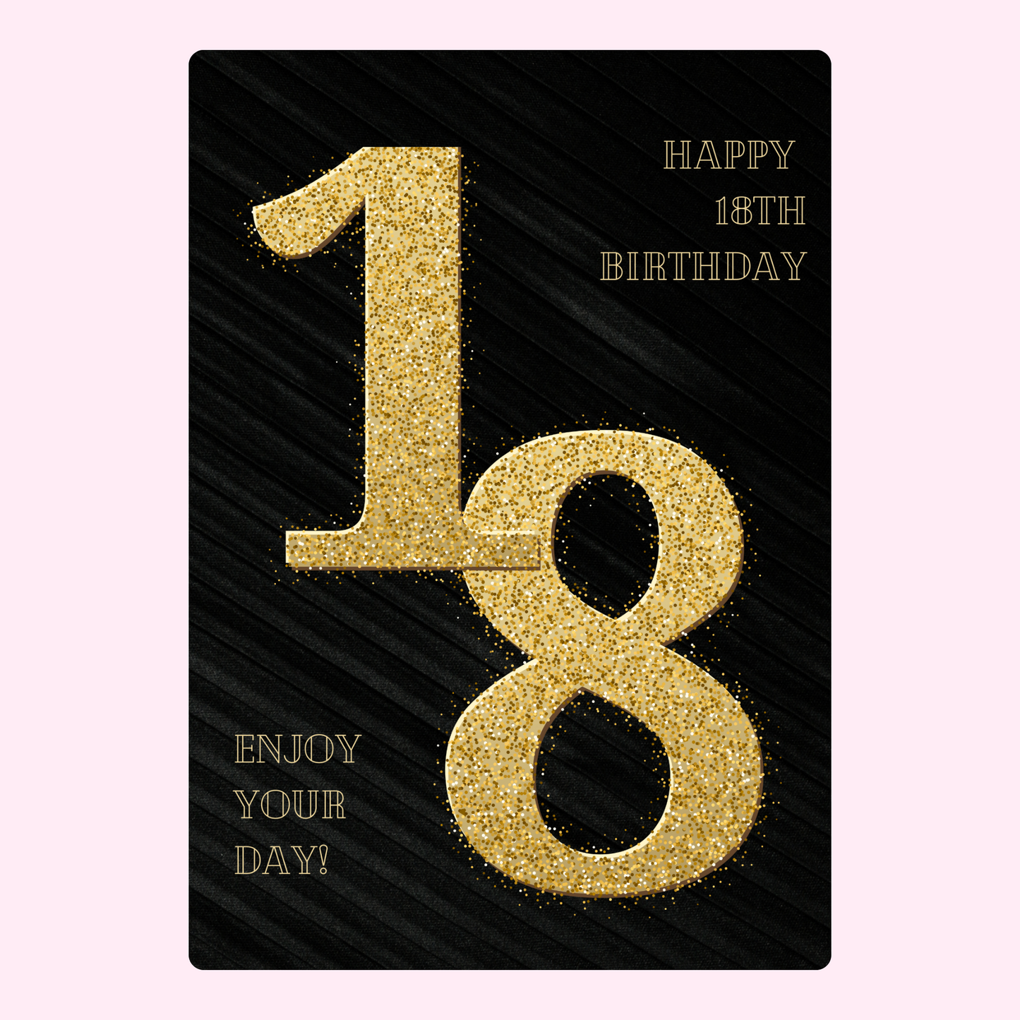 18th Birthday Card - Gold Glitter 18 on Black