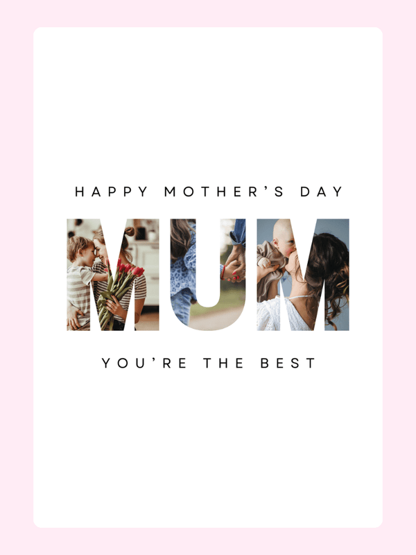 Happy Mother's Day card featuring Mum, love from children.