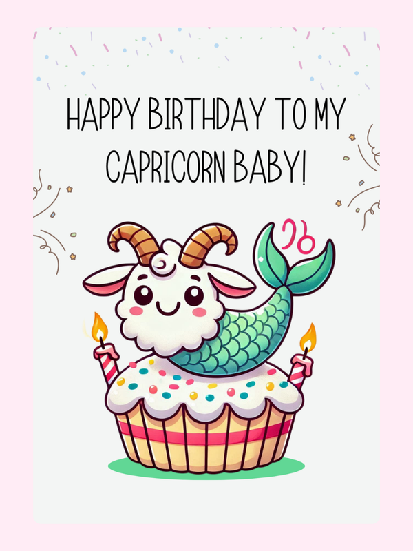 Capricorn Cupcake Birthday Cake Card