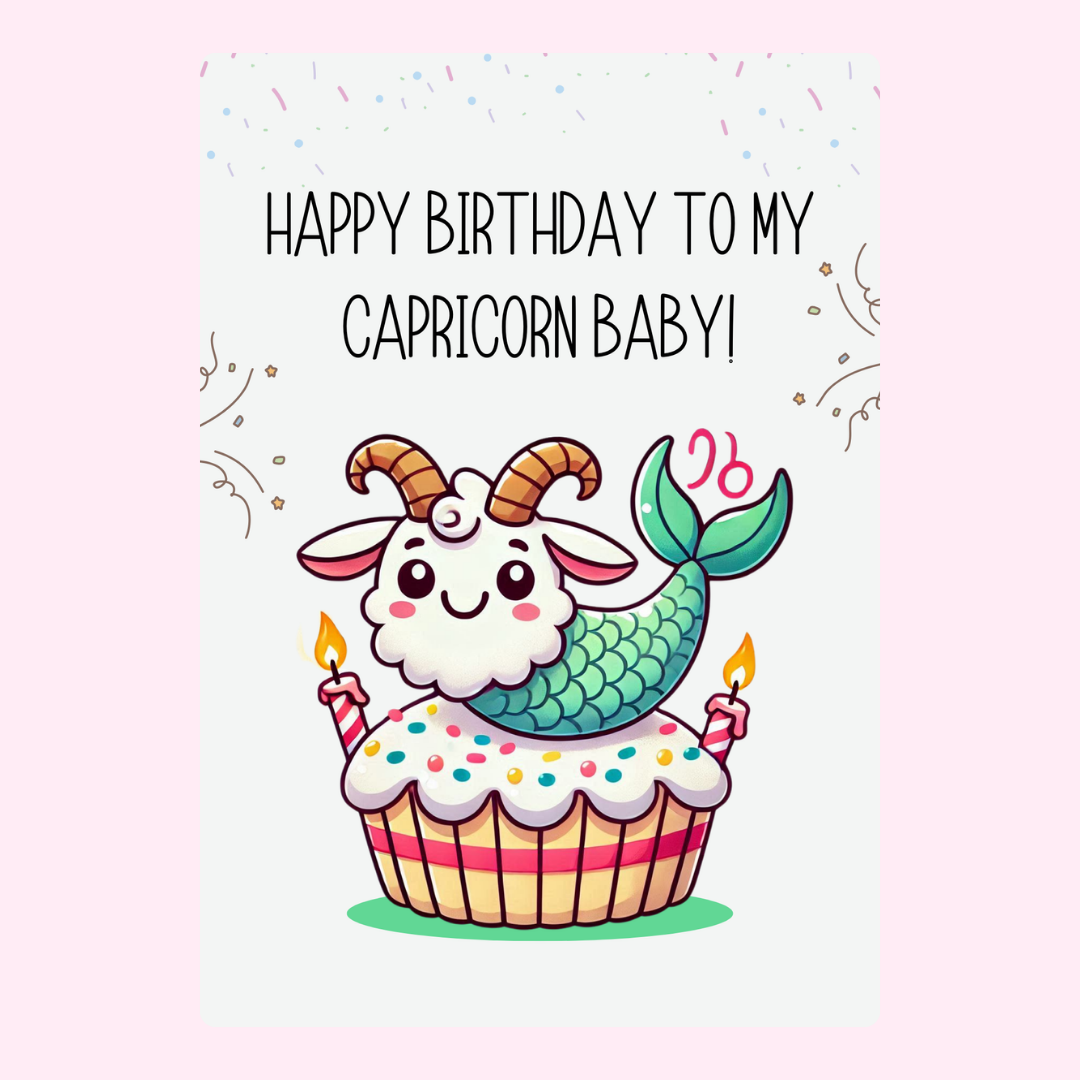 Capricorn birthday card with cupcake