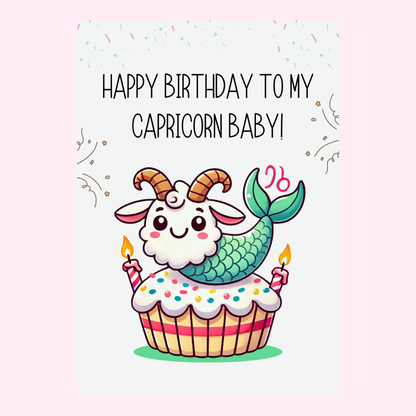 Capricorn birthday card with cupcake