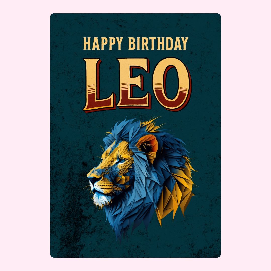 Leo birthday design with geometric lion