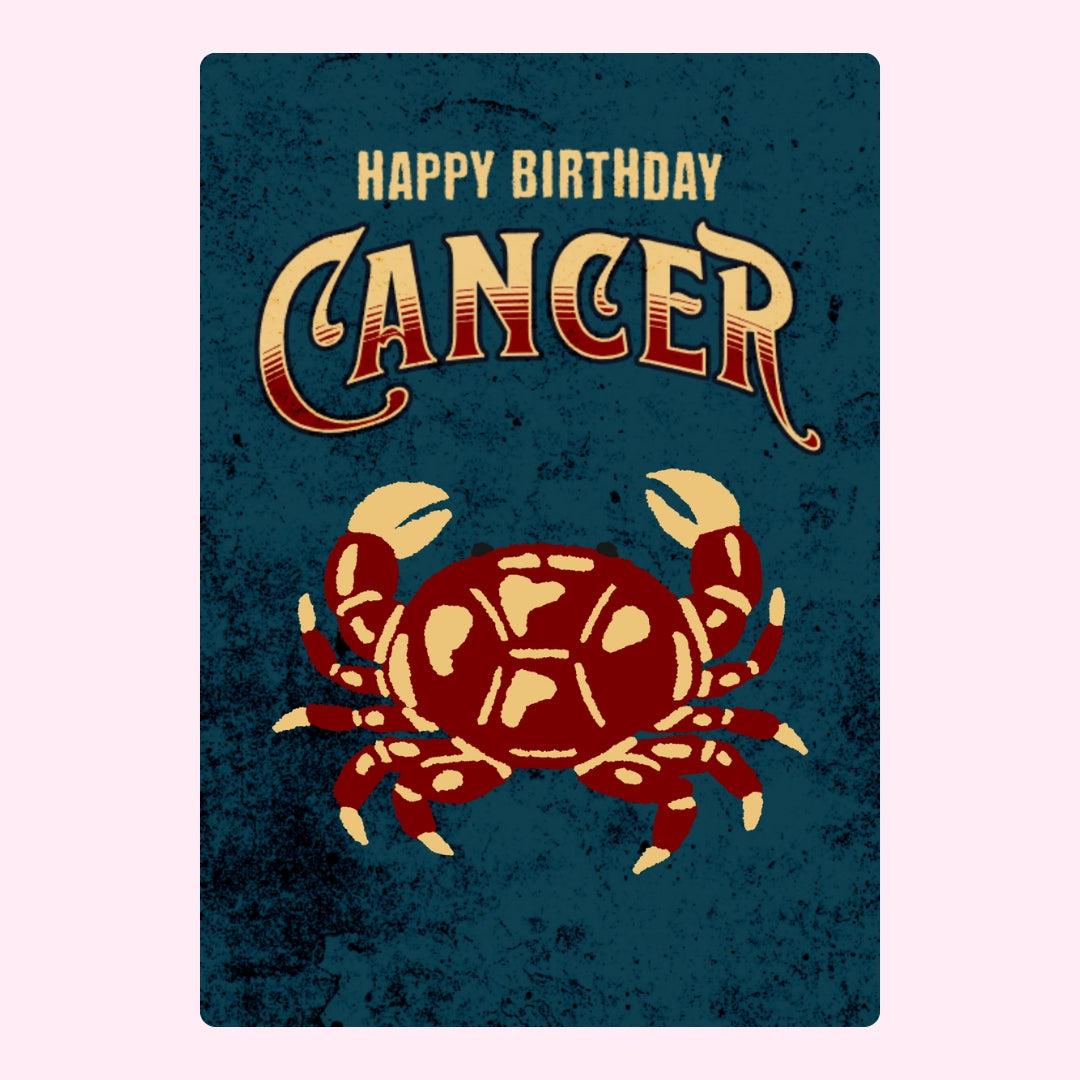 Bold Cancer birthday design with crab illustration