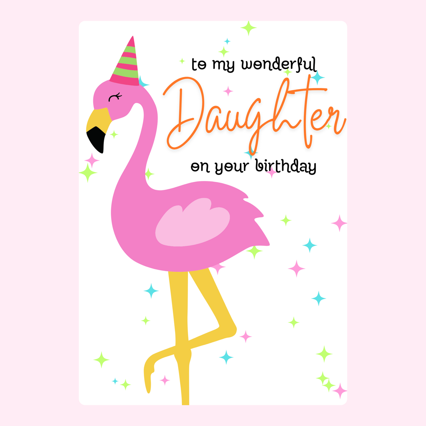 Birthday card for daughter with flamingo