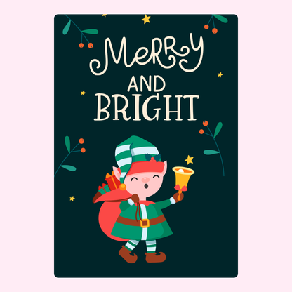Christmas elf card, Merry and Bright