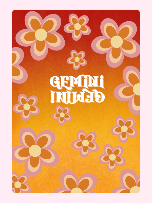 Gemini floral design, orange and yellow background, astrology art