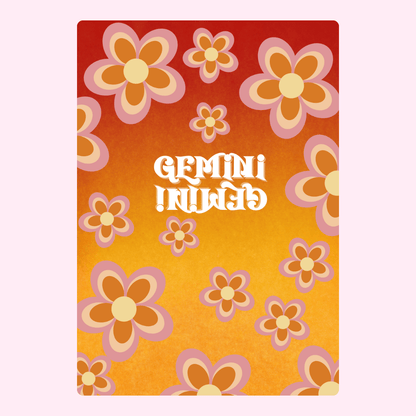 Gemini floral design, orange and yellow background, astrology art