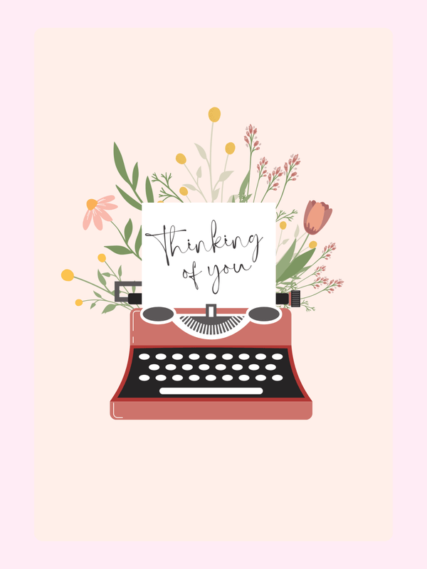 Thinking of you card with typewriter and flowers