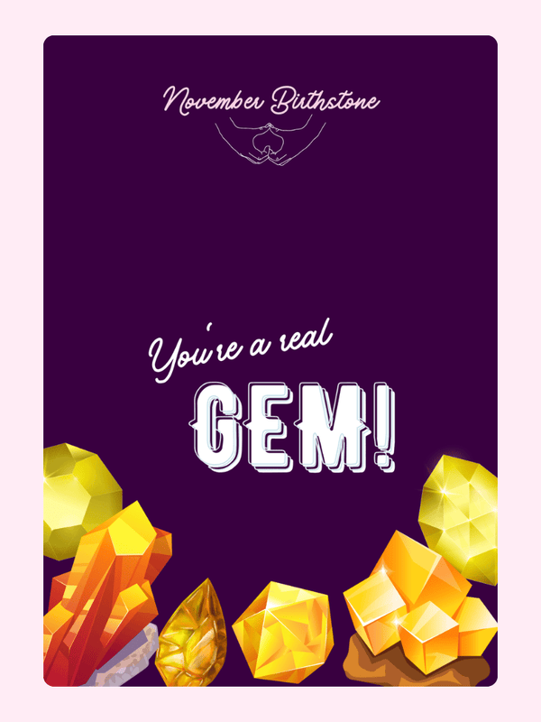 November birthstone card with yellow gems.