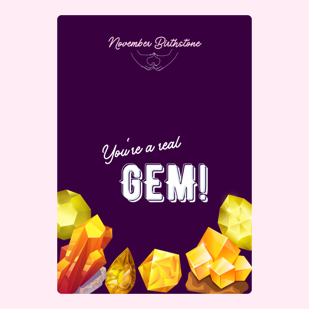 November birthstone card with yellow gems.