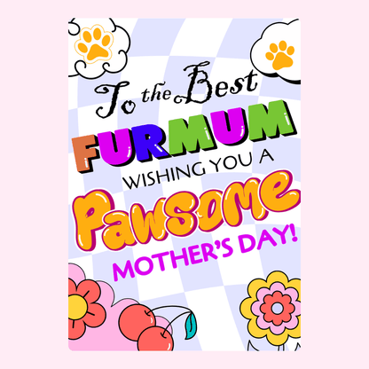 Mother's Day card for fur mum with paw prints and cherries