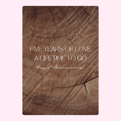 5 Year Anniversary Card - Five Years of Love on wood grain