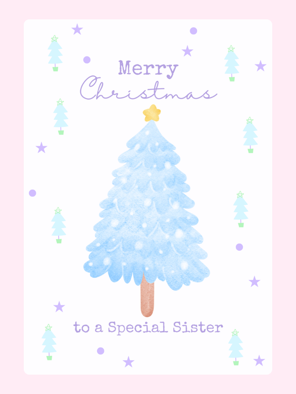 Christmas card for sister, featuring blue tree, 10_676a36a5
