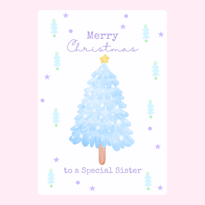 Christmas card for sister, featuring blue tree, 10_676a36a5
