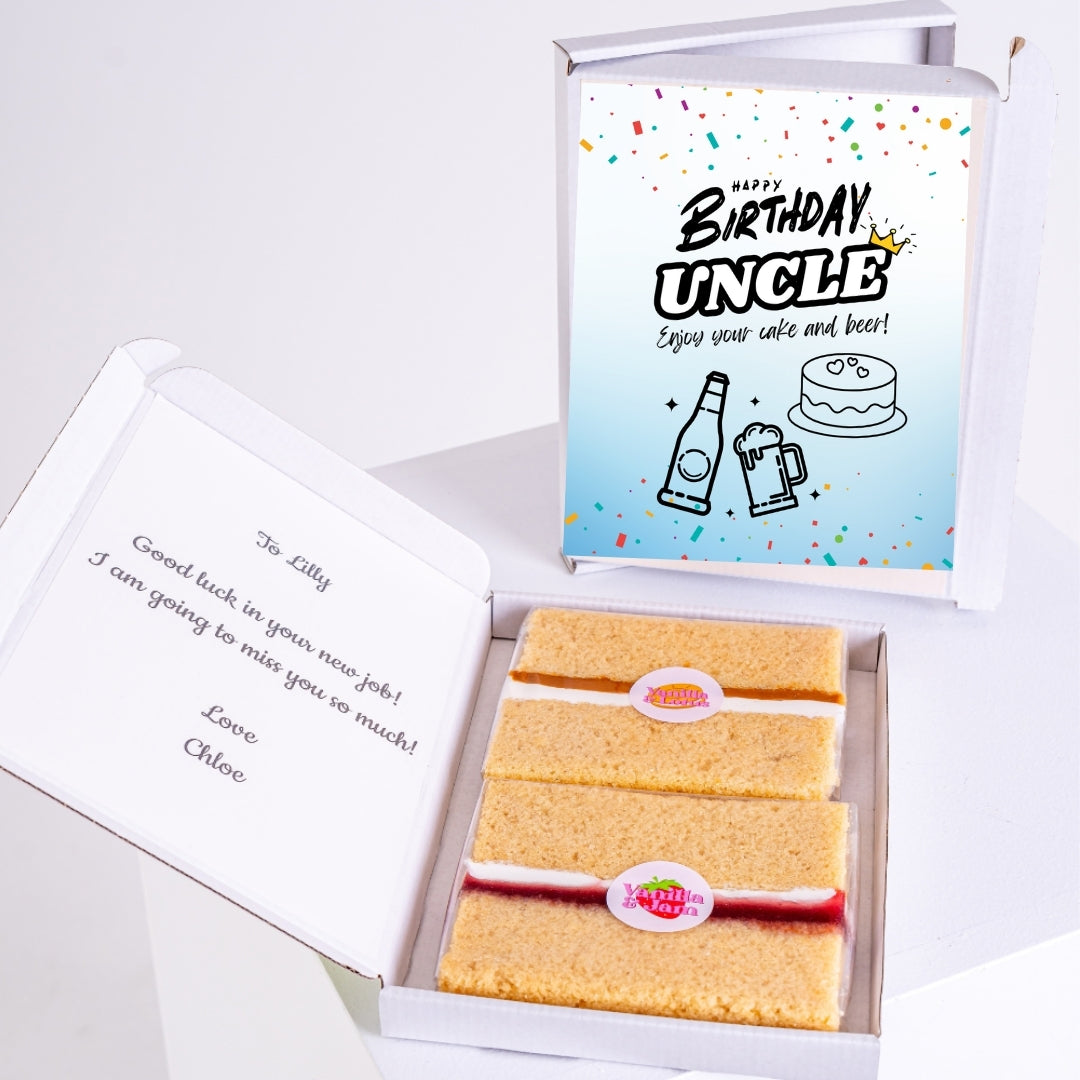 Letterbox birthday gift for uncle with cake slices and message